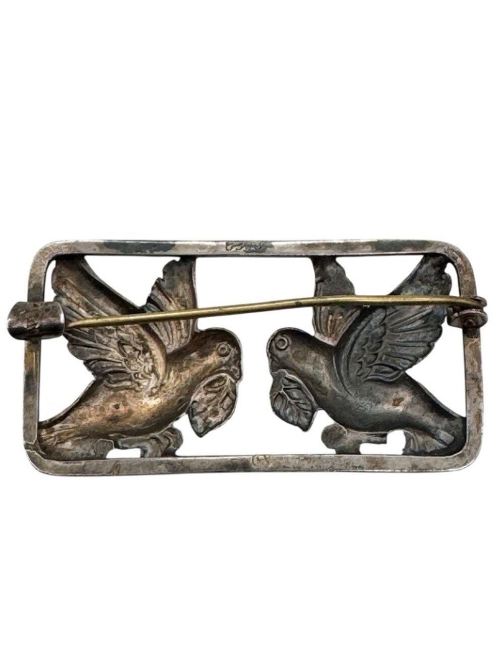 Danish Silver Doves Brooch Christian Veilskov 830S Repousse Vintage Mid-Century - Picture 2 of 16